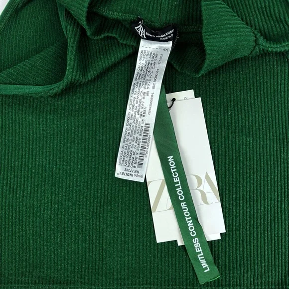 Zara Emerald Green Ribbed Mock Neck Sleeveless Crop Top Size M / L‎ - Picture 5 of 7